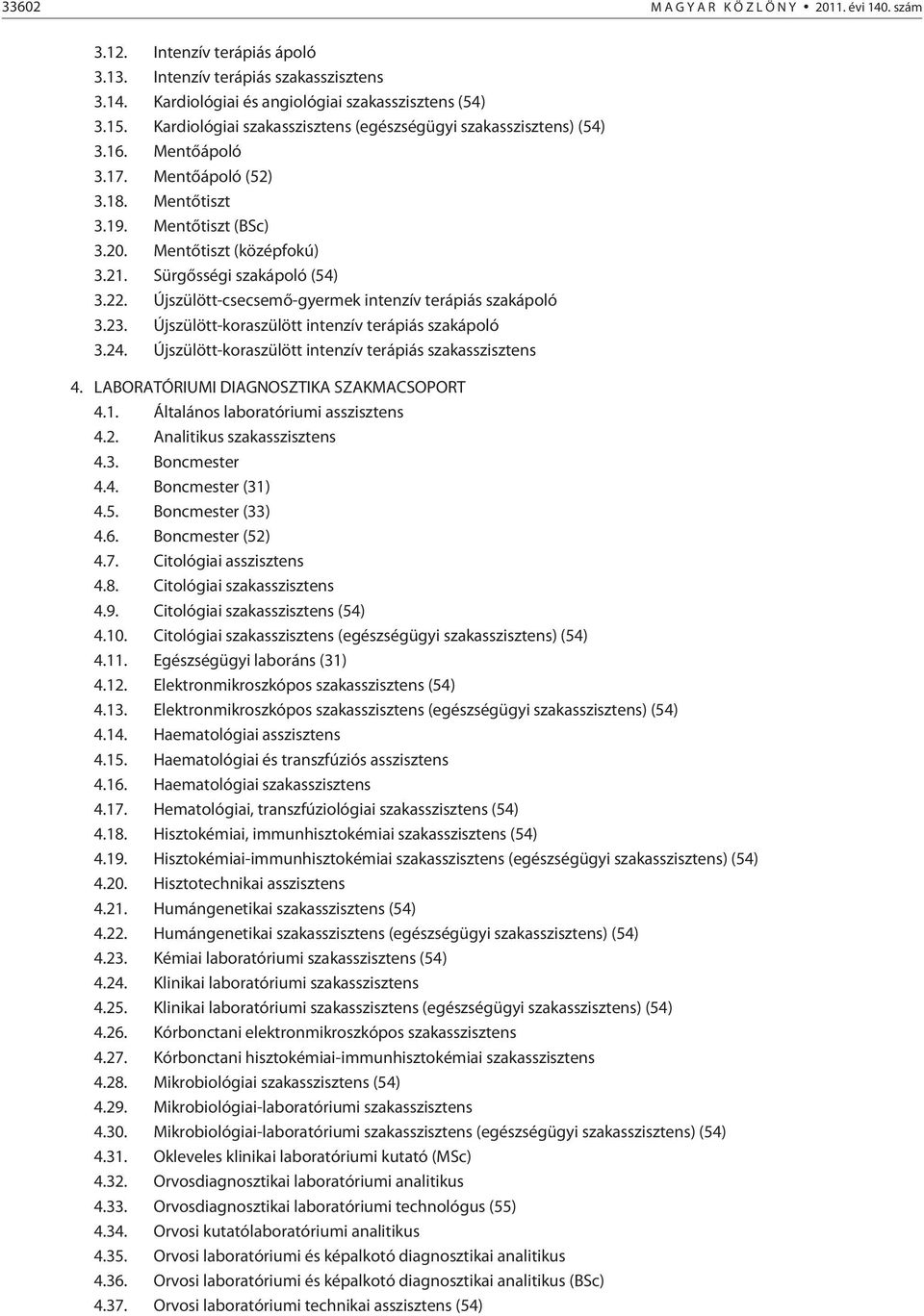 Sürgõsségi szakápoló (54) 3.22. Újszülött-csecsemõ-gyermek intenzív terápiás szakápoló 3.23. Újszülött-koraszülött intenzív terápiás szakápoló 3.24.