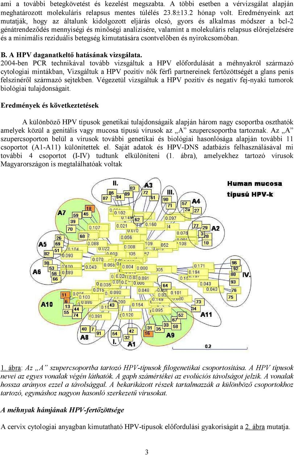 előrejelzésére és a minimális reziduális betegség kimutatására csontvelőben és nyirokcsomóban. B. A HPV daganatkeltő hatásának vizsgálata.