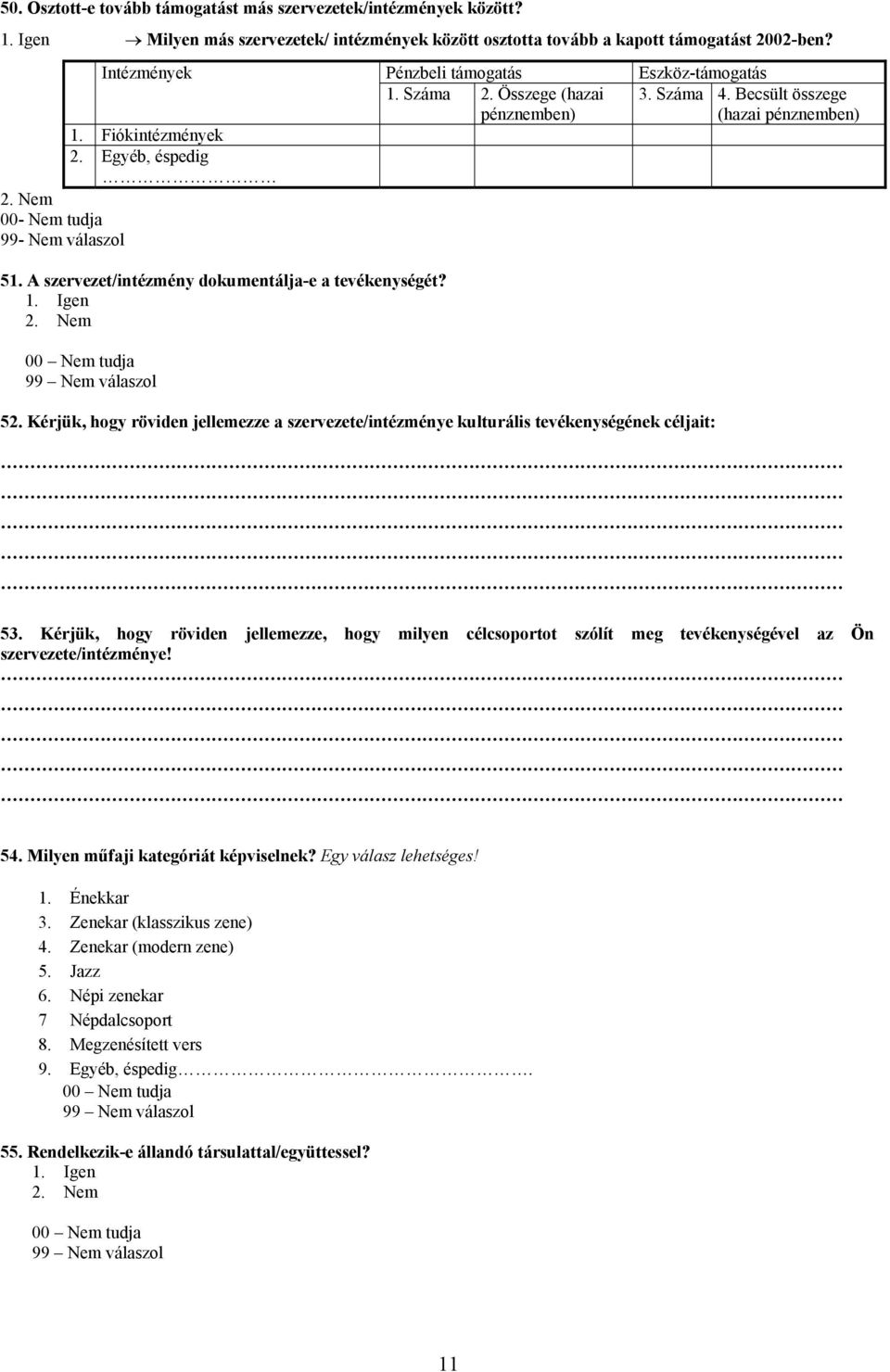 Kérjük, hogy röviden jellemezze a szervezete/intézménye kulturális tevékenységének céljait: Eszköz-támogatás 3. Száma 4. Becsült összege (hazai pénznemben) 53.