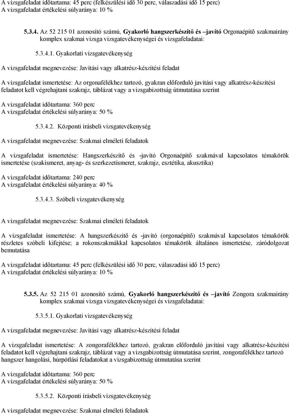 Gyakorlati vizsgatevékenység vizsgafeladat : Javítási vagy alkatrész-készítési feladat vizsgafeladat ismertetése: z orgonafélékhez tartozó, gyakran előforduló javítási vagy alkatrész-készítési