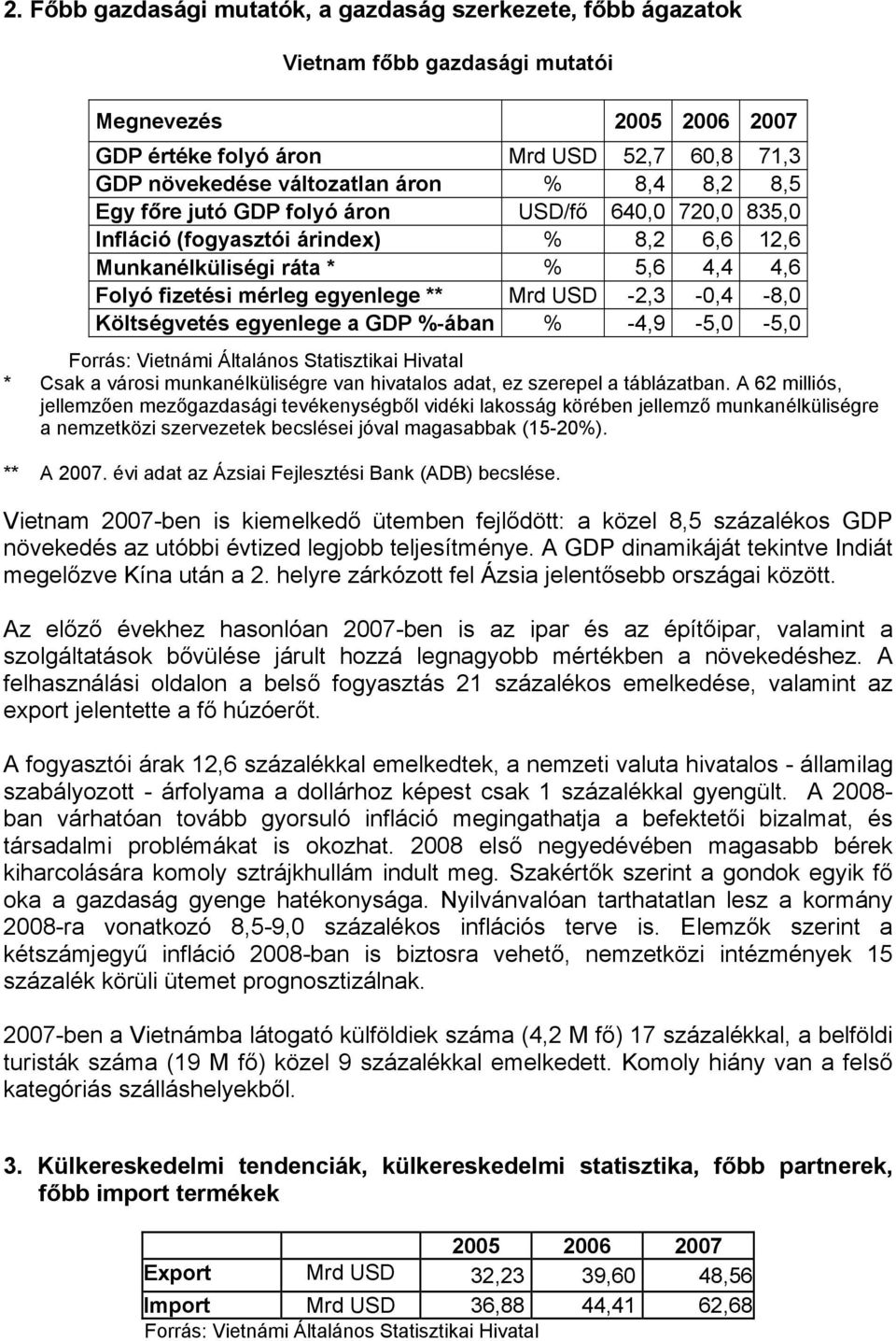 -2,3-0,4-8,0 Költségvetés egyenlege a GDP %-ában % -4,9-5,0-5,0 * Csak a városi munkanélküliségre van hivatalos adat, ez szerepel a táblázatban.