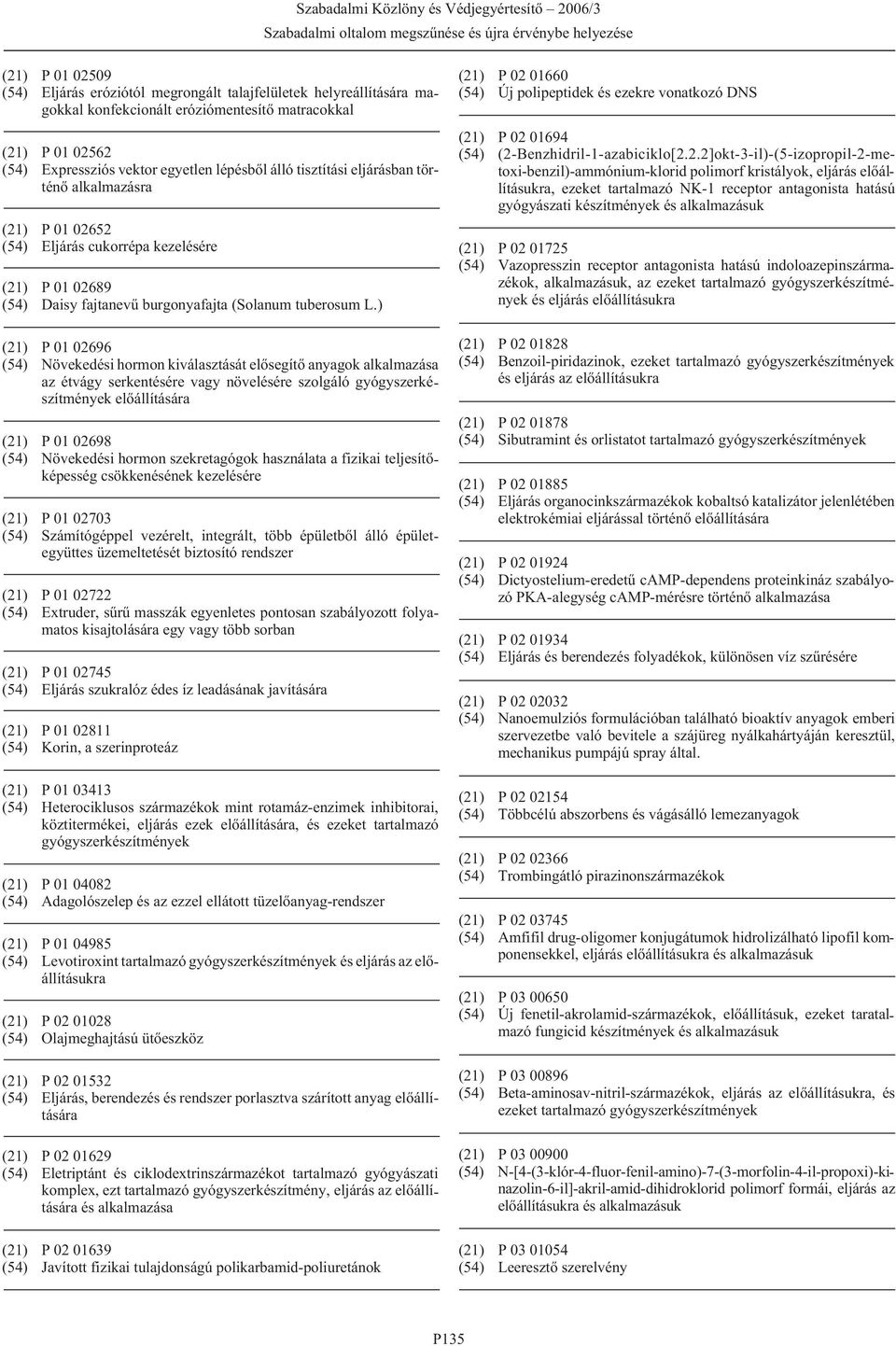 ) (21) P 01 02696 (54) Növekedési hormon kiválasztását elõsegítõ anyagok alkalmazása az étvágy serkentésére vagy növelésére szolgáló elõállítására (21) P 01 02698 (54) Növekedési hormon szekretagógok