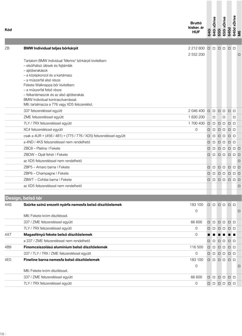 2 552 200 337 felszereléssel együtt 2 046 400 ZME felszereléssel együtt 1 830 200 7LY / 7RX felszereléssel együtt 1 700 400 XC4 felszereléssel együtt 0 csak a 4UR + (456 / 481) + (775 / 776 / XD5)