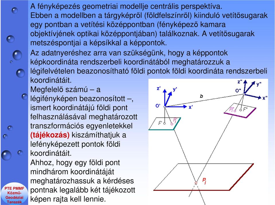 A vetítősugarak metszéspontjai a képsíkkal a képpontok.