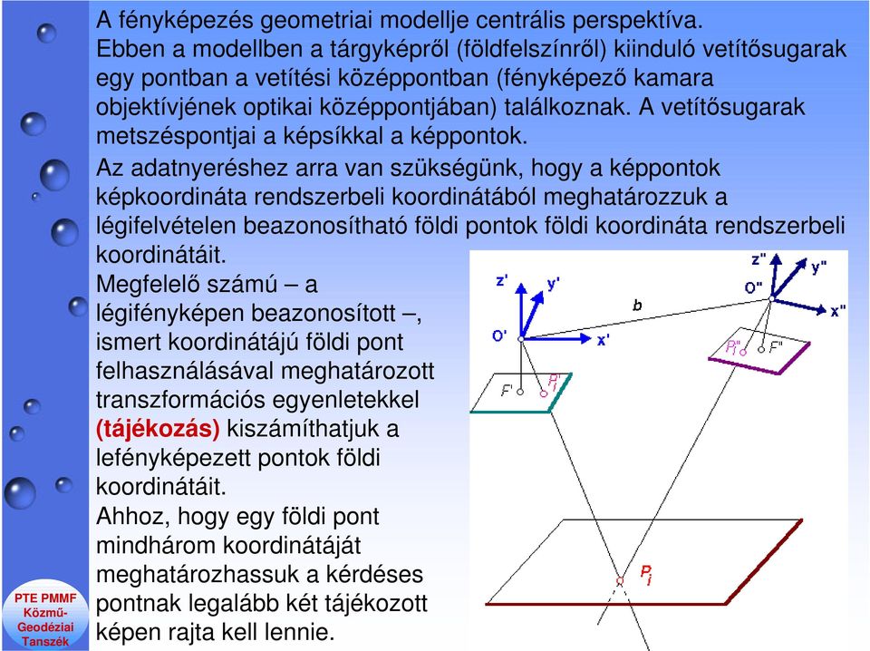 A vetítősugarak metszéspontjai a képsíkkal a képpontok.