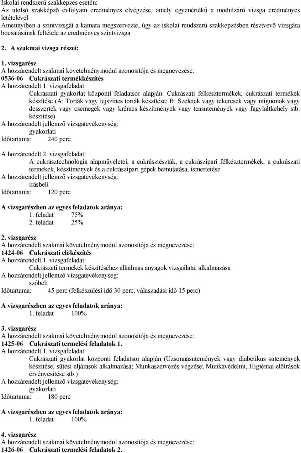 vizsgarész A hozzárendelt szakmai követelménymodul azonosítója és megnevezése: 0536-06 Cukrászati termékkészítés A hozzárendelt 1.
