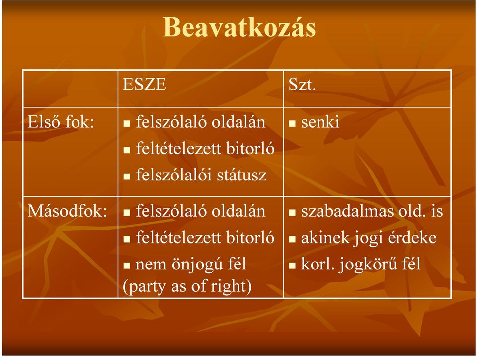 feltételezett bitorló nem önjogú fél (party as of right) Szt.