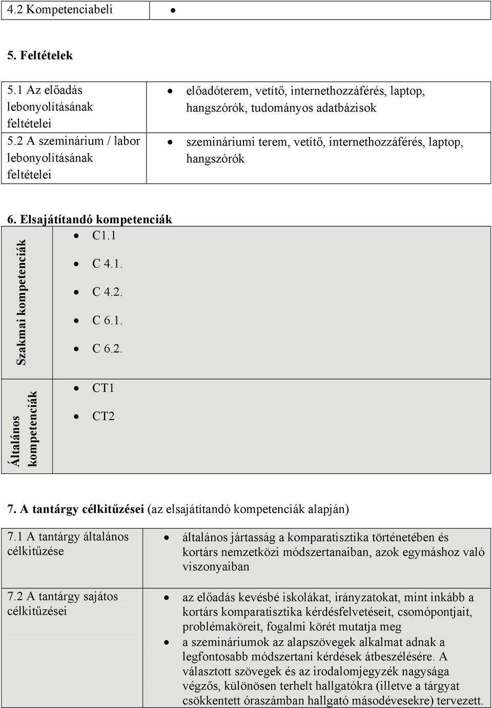 hangszórók 6. Elsajátítandó kompetenciák C1.1 Szakmai kompetenciák C 4.1. C 4.2. C 6.1. C 6.2. Általános kompetenciák CT1 CT2 7. A tantárgy célkitűzései (az elsajátítandó kompetenciák alapján) 7.