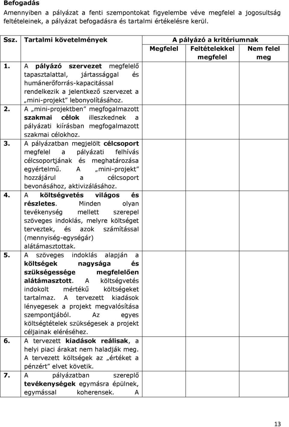 A pályázó szervezet megfelelő tapasztalattal, jártassággal és humánerőforrás-kapacitással rendelkezik a jelentkező szervezet a mini-projekt lebonyolításához. 2.