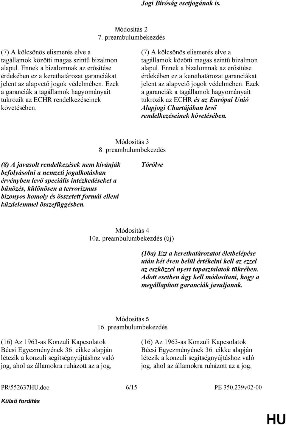 (7) A kölcsönös elismerés elve a tagállamok közötti magas szintű bizalmon alapul. Ennek a bizalomnak az erősítése érdekében ez a kerethatározat garanciákat jelent az alapvető jogok védelmében.