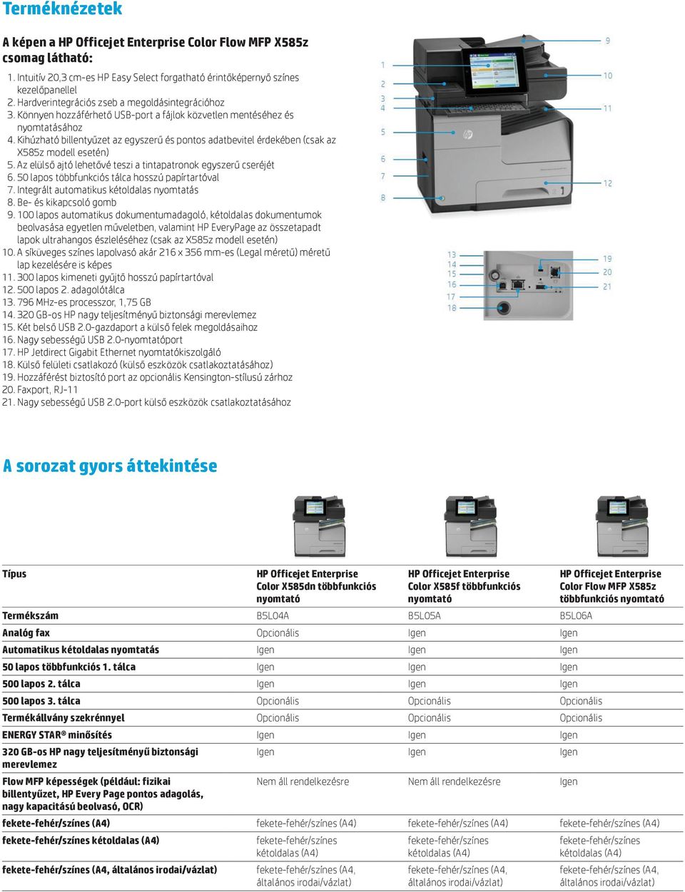 Az elülső ajtó lehetővé teszi a tintapatronok egyszerű cseréjét 6. 50 lapos többfunkciós tálca hosszú papírtartóval 7. Integrált automatikus kétoldalas nyomtatás 8. Be- és kikapcsoló gomb 9.