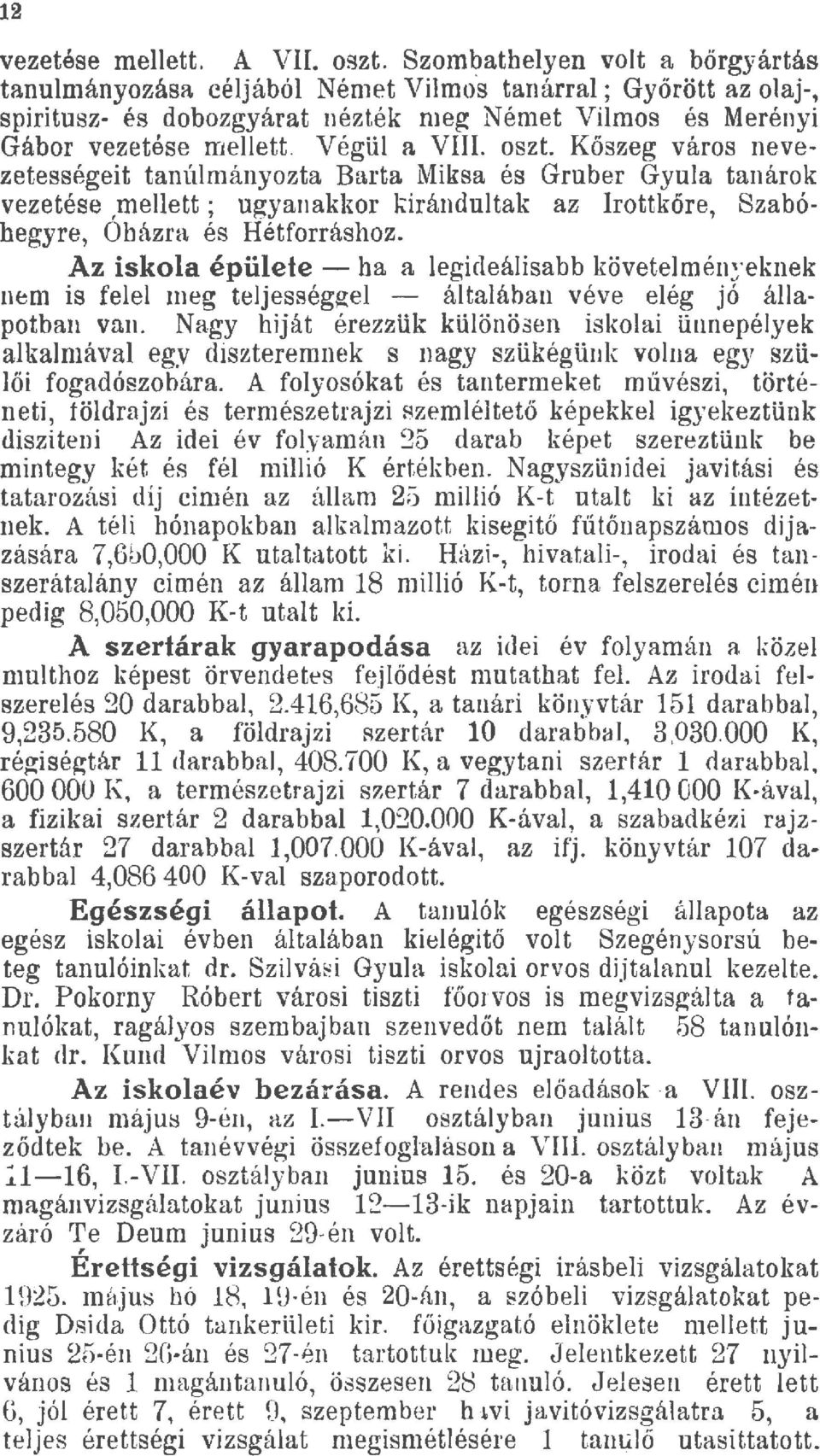 Köszeg város nevezetességeit tanúmányozta Barta Miksa és Gruber Gyua tanárok vezetése,meett ; ugya11ak{or irándutak az Irottköre, Szabóhegyre, Oházra és Hétforráshoz.