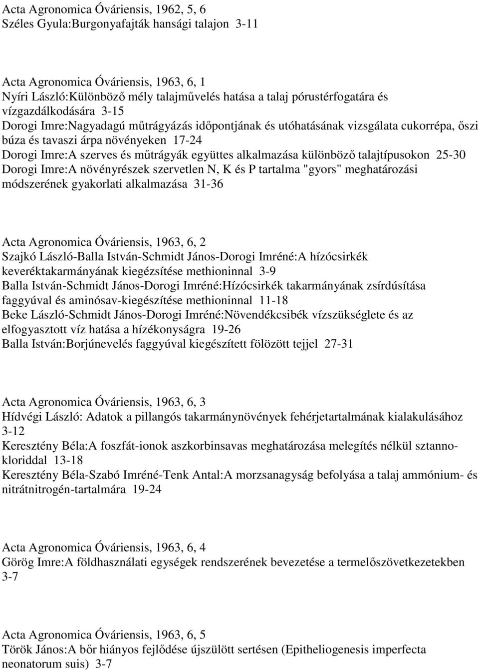 alkalmazása különbözı talajtípusokon 25-30 Dorogi Imre:A növényrészek szervetlen N, K és P tartalma "gyors" meghatározási módszerének gyakorlati alkalmazása 31-36 Acta Agronomica Óváriensis, 1963, 6,