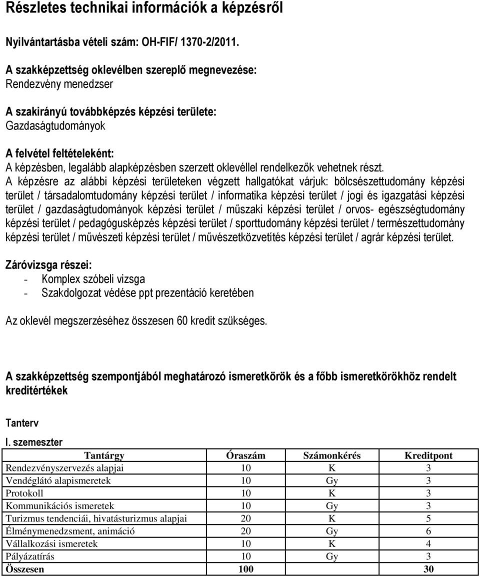 szerzett oklevéllel rendelkezők vehetnek részt.