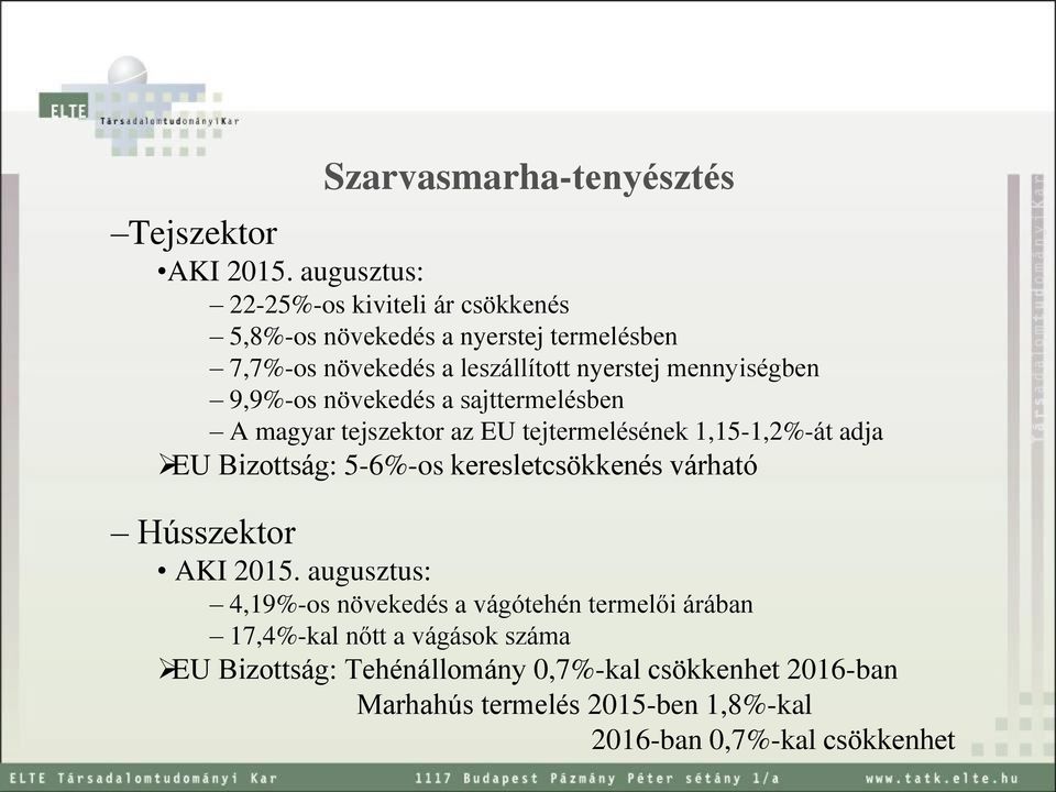 9,9%-os növekedés a sajttermelésben A magyar tejszektor az EU tejtermelésének 1,15-1,2%-át adja EU Bizottság: 5-6%-os keresletcsökkenés