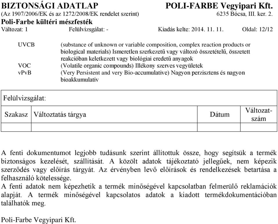 keletkezett vagy biológiai eredetű anyagok (Volatile organic compounds) Illékony szerves vegyületek (Very Persistent and very Bio-accumulative) Nagyon perzisztens és nagyon bioakkumulatív