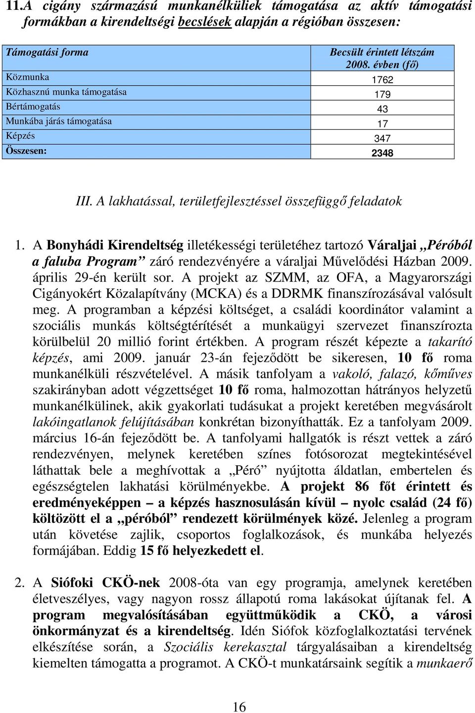 A Bonyhádi Kirendeltség illetékességi területéhez tartozó Váraljai Péróból a faluba Program záró rendezvényére a váraljai Mővelıdési Házban 2009. április 29-én került sor.