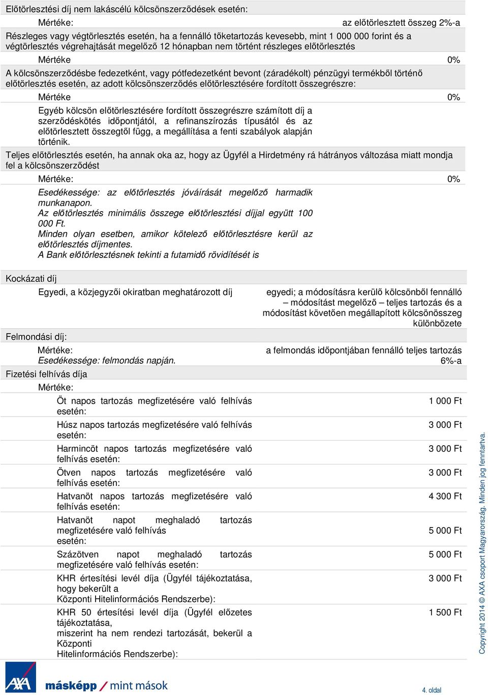 előtörlesztés esetén, az adott kölcsönszerződés előtörlesztésére fordított összegrészre: Mértéke 0% Egyéb kölcsön előtörlesztésére fordított összegrészre számított díj a szerződéskötés időpontjától,