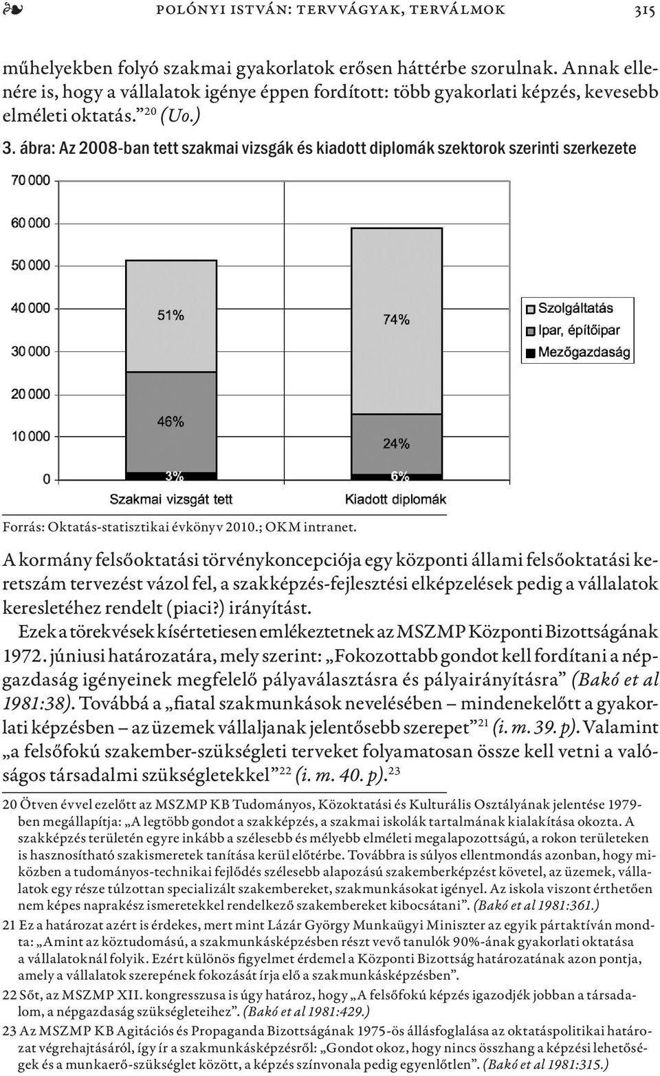 ábra: Az 2008-ban tett szakmai vizsgák és kiadott diplomák szektorok szerinti szerkezete Forrás: Oktatás-statisztikai évkönyv 2010.; OKM intranet.