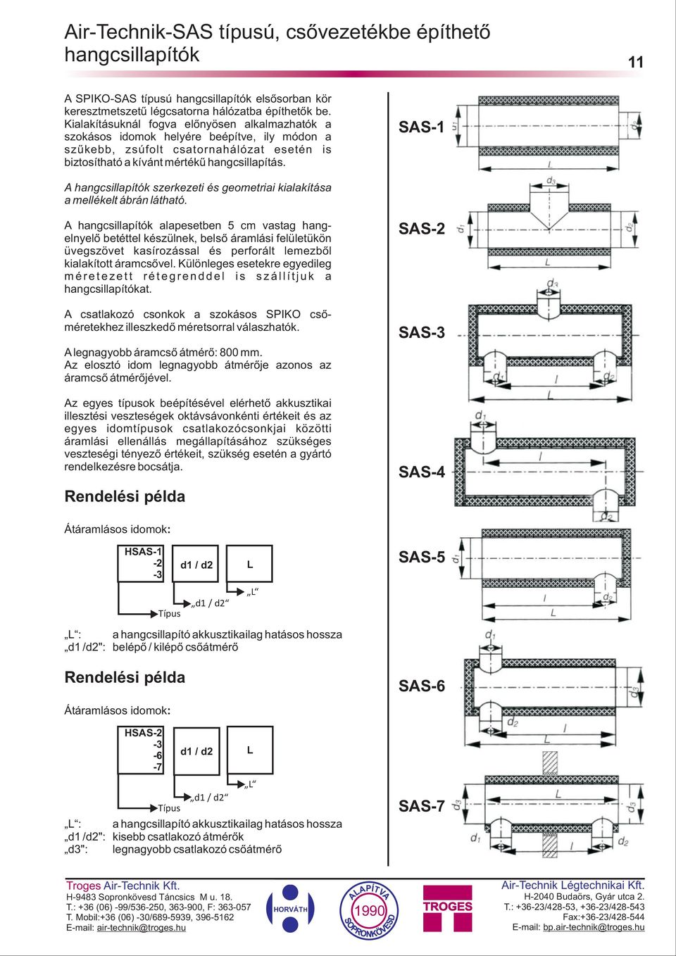 SAS-1 A hangcsillapítók szerkezeti és geometriai kialakítása a mellékelt ábrán látható.