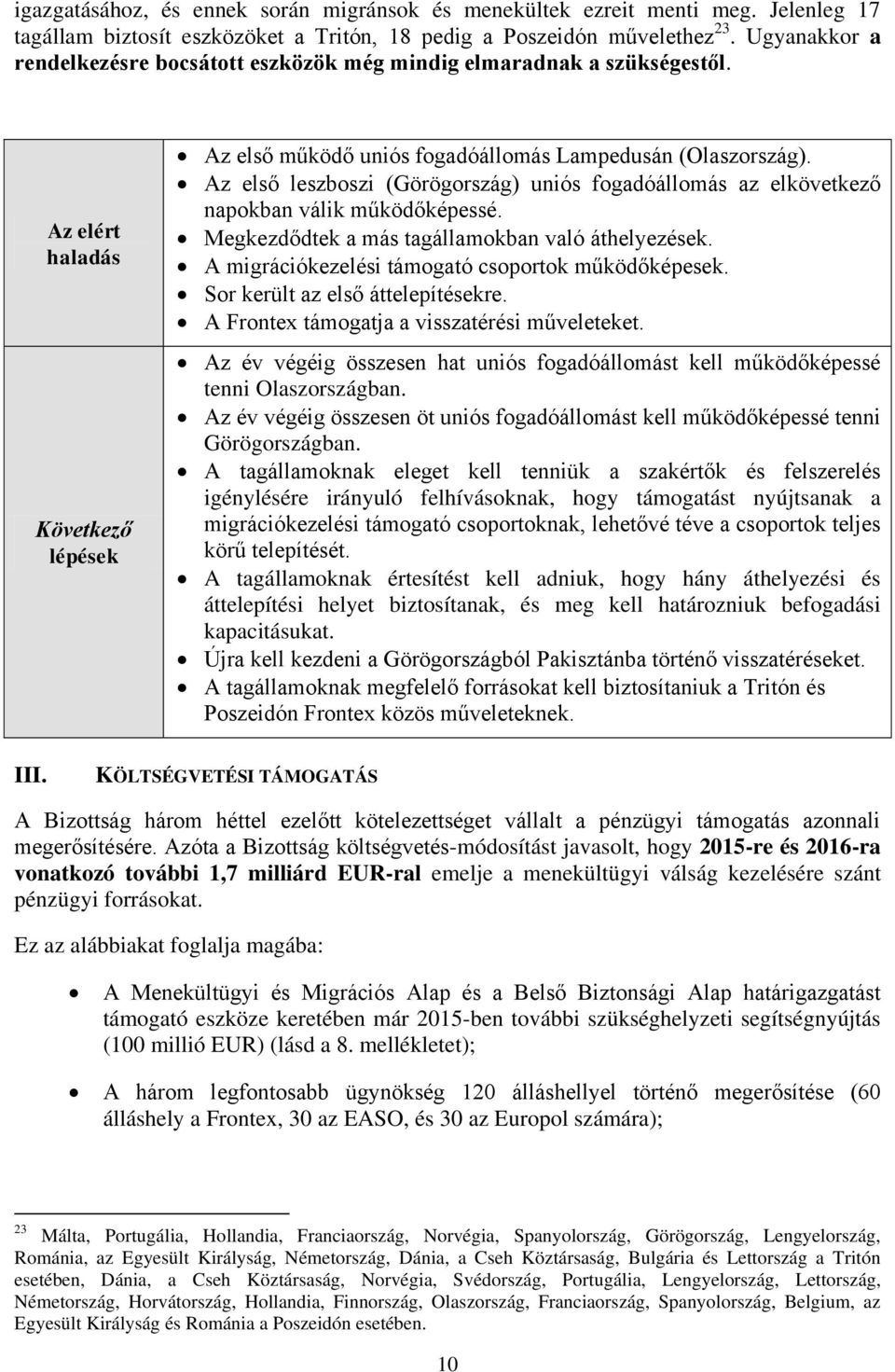 Az első leszboszi (Görögország) uniós fogadóállomás az elkövetkező napokban válik működőképessé. Megkezdődtek a más tagállamokban való áthelyezések.