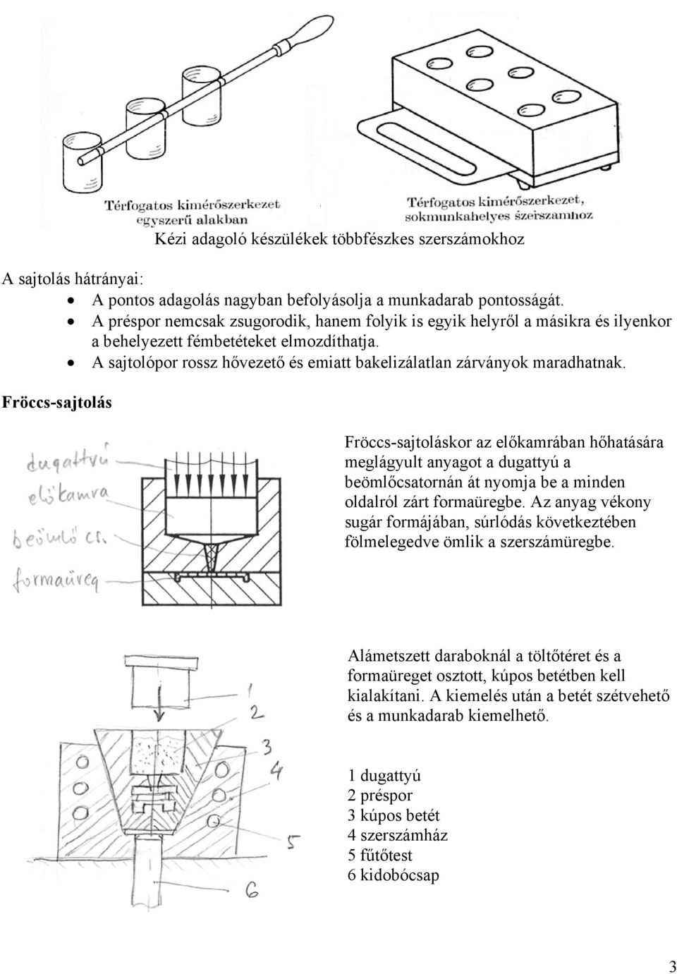 Fröccs-sajtolás Fröccs-sajtoláskor az előkamrában hőhatására meglágyult anyagot a dugattyú a beömlőcsatornán át nyomja be a minden oldalról zárt formaüregbe.