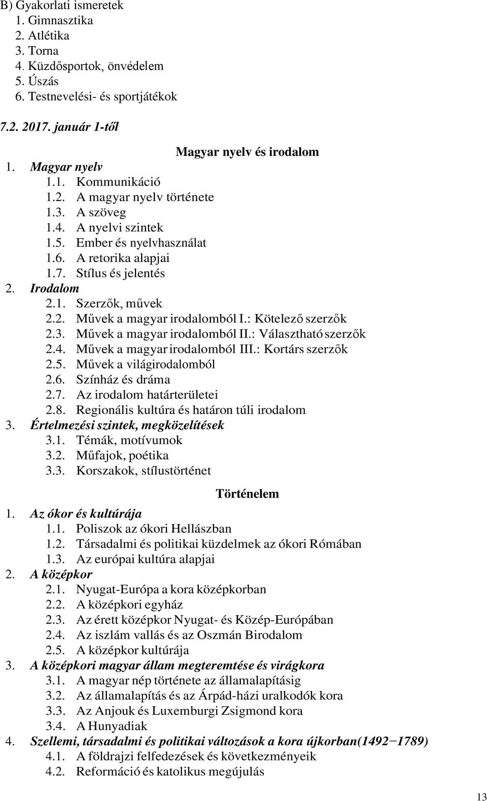 : Kötelező szerzők 2.3. Művek a magyar irodalomból II.: Választható szerzők 2.4. Művek a magyar irodalomból III.: Kortárs szerzők 2.5. Művek a világirodalomból 2.6. Színház és dráma 2.7.