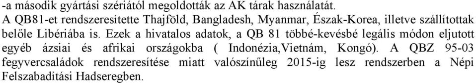 is. Ezek a hivatalos adatok, a QB 81 többé-kevésbé legális módon eljutott egyéb ázsiai és afrikai országokba