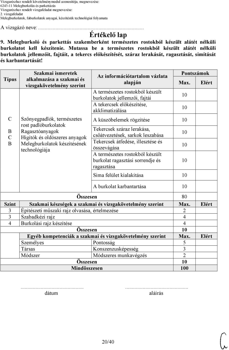 Típus C C Szakmai ismeretek alkalmazása a szakmai és vizsgakövetelmény szerint Szőnyegpadlók, természetes rost padlóburkolatok Ragasztóanyagok Hígítók és oldószeres anyagok Melegburkolatok