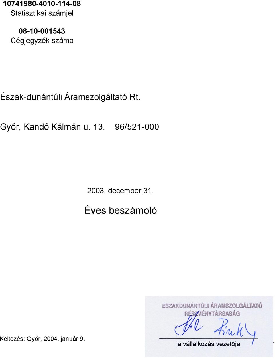 Győr, Kandó Kálmán u. 13. 96/521-000 2003. december 31.