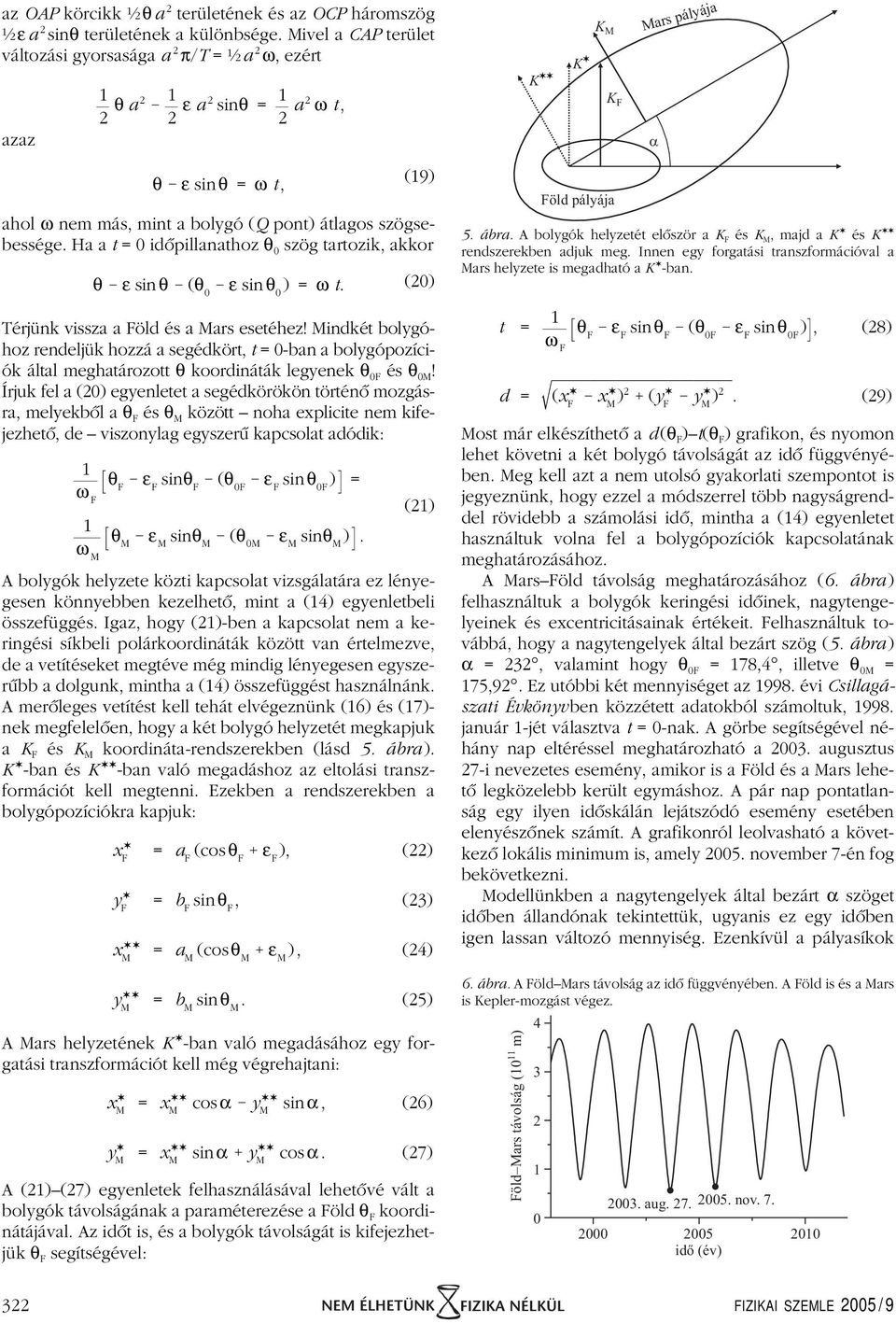 Ha a t = 0 idôpillanathoz θ 0 szög tartozik, akkor θ ε sin θ (θ 0 ε sin θ 0 )=ω t. (9) Térjünk vissza a Föld és a ars esetéhez!