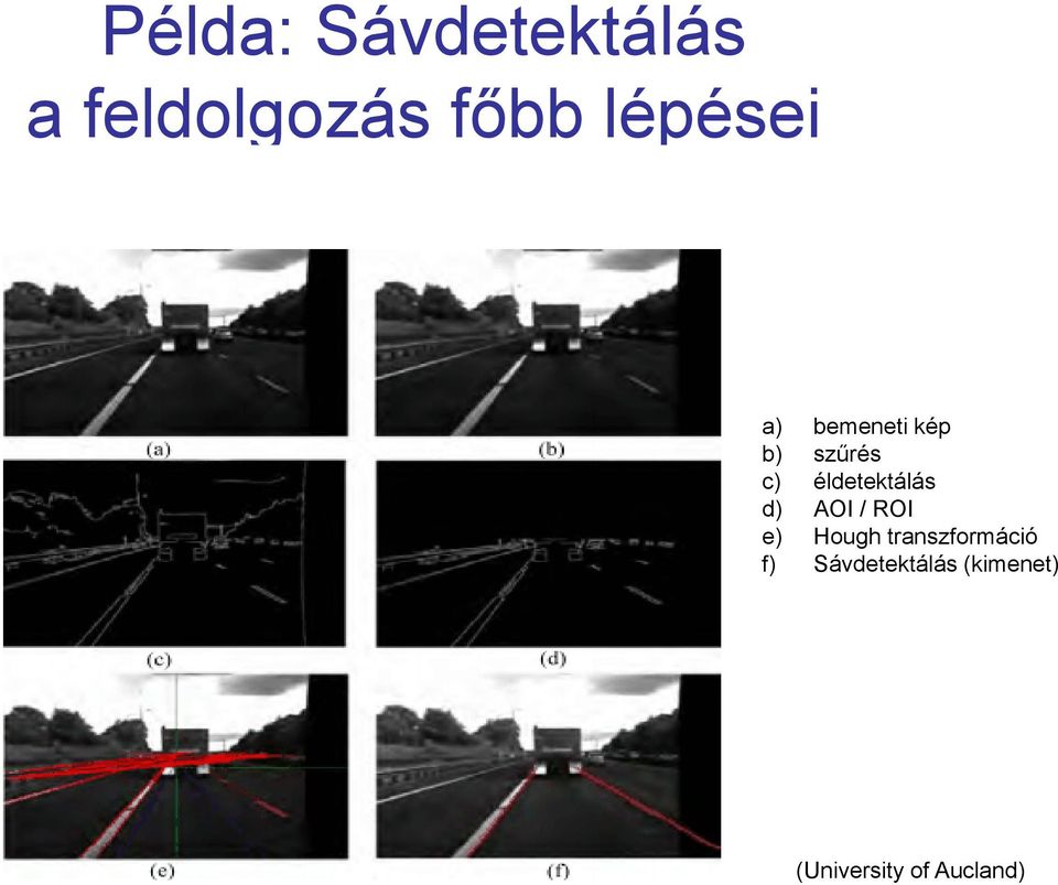 éldetektálás d) AOI / ROI e) Hough