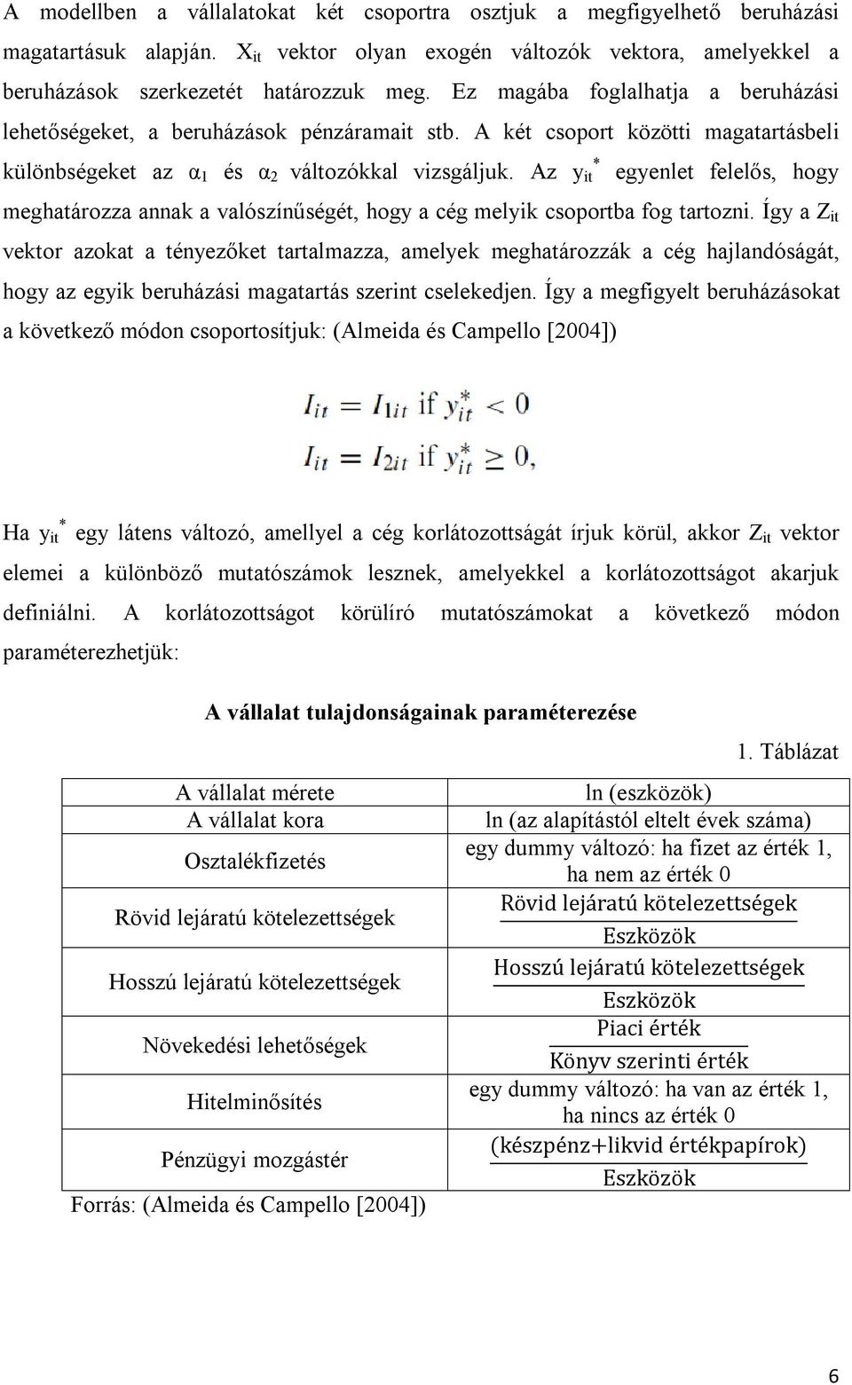 Az y * it egyenlet felelős, hogy meghatározza annak a valószínűségét, hogy a cég melyik csoportba fog tartozni.