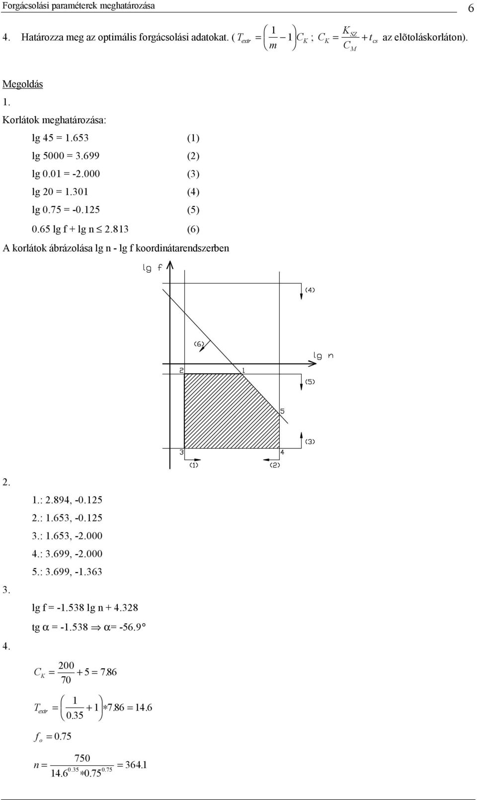 813 (6) A korlátok ábrázolása lg n - lg koordinátarendszerben 2. 3. 4. 1.: 2.894, -0.125 2.: 1.653, -0.125 3.: 1.653, -2.000 4.: 3.699, -2.000 5.: 3.699, -1.