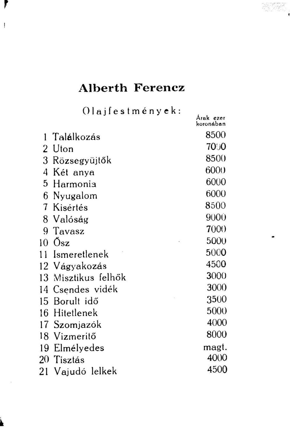 Ismeretlenek 5000 12 Vágyakozás 4500 13 Misztikus felhők 3000 14 Csendes vidék 3000 15 Borult idő 3500 16