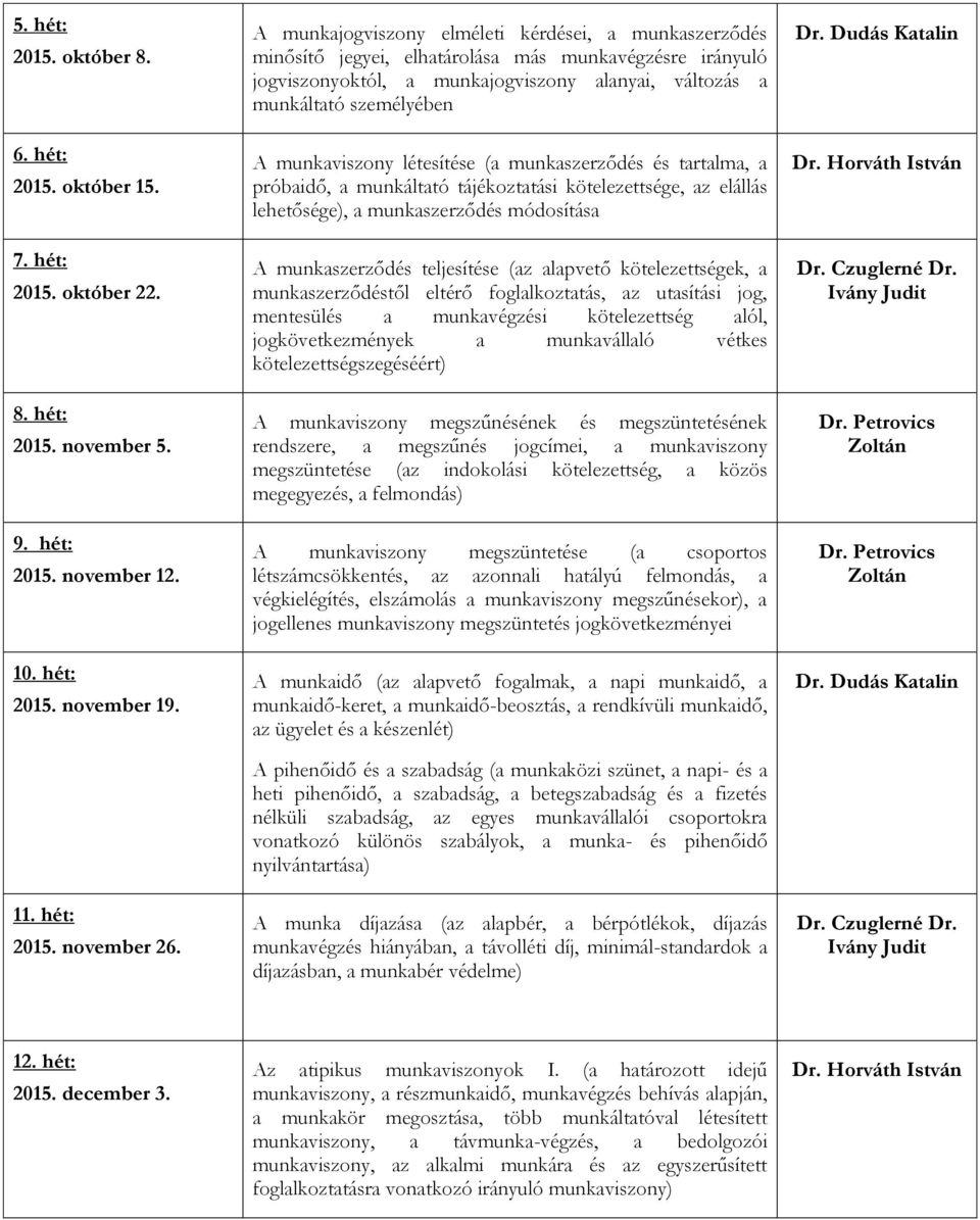 munkaviszony létesítése (a munkaszerződés és tartalma, a próbaidő, a munkáltató tájékoztatási kötelezettsége, az elállás lehetősége), a munkaszerződés módosítása A munkaszerződés teljesítése (az