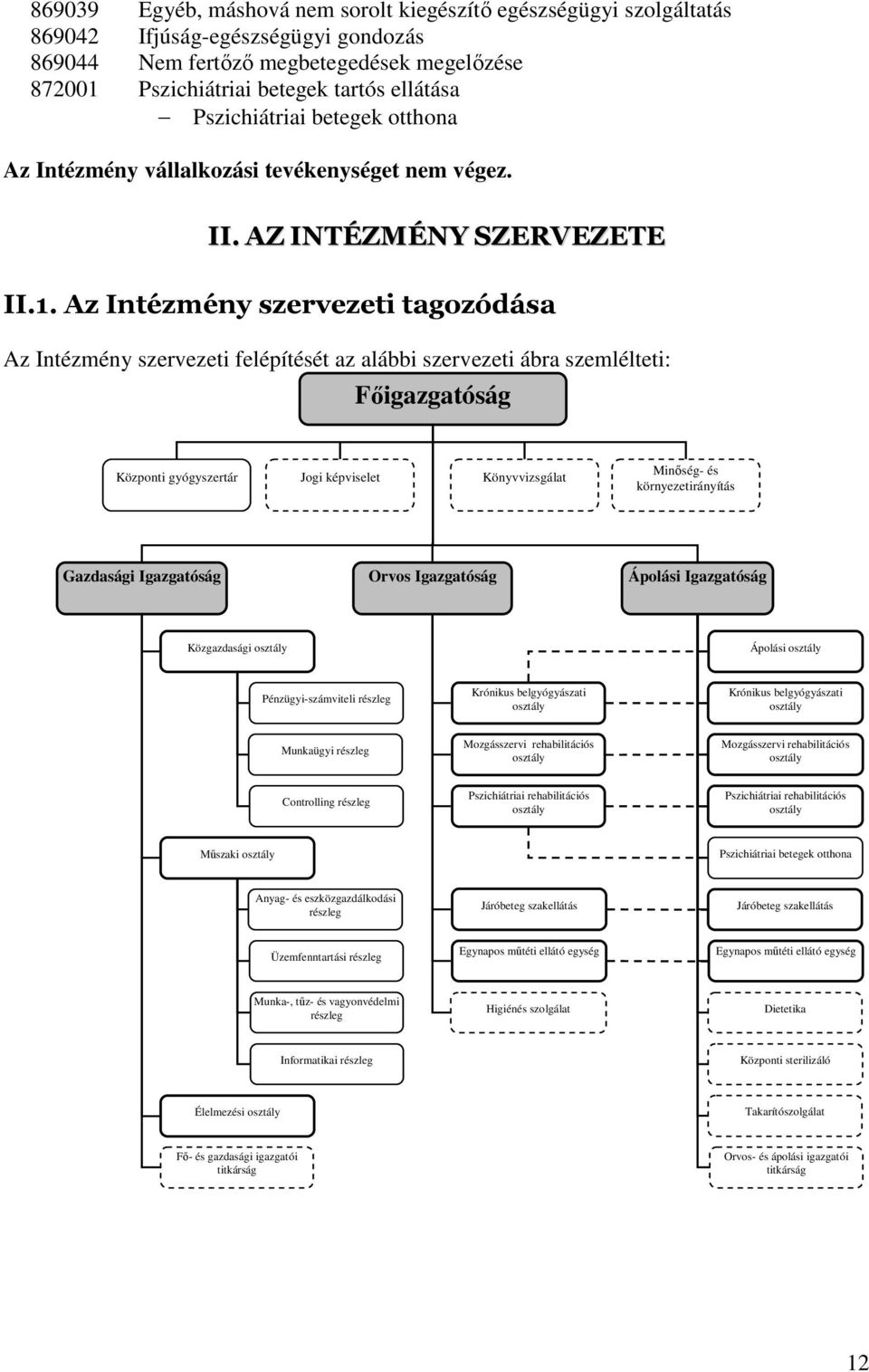 Az Intézmény szervezeti tagozódása Az Intézmény szervezeti felépítését az alábbi szervezeti ábra szemlélteti: Főigazgatóság Központi gyógyszertár Jogi képviselet Könyvvizsgálat Minőség- és