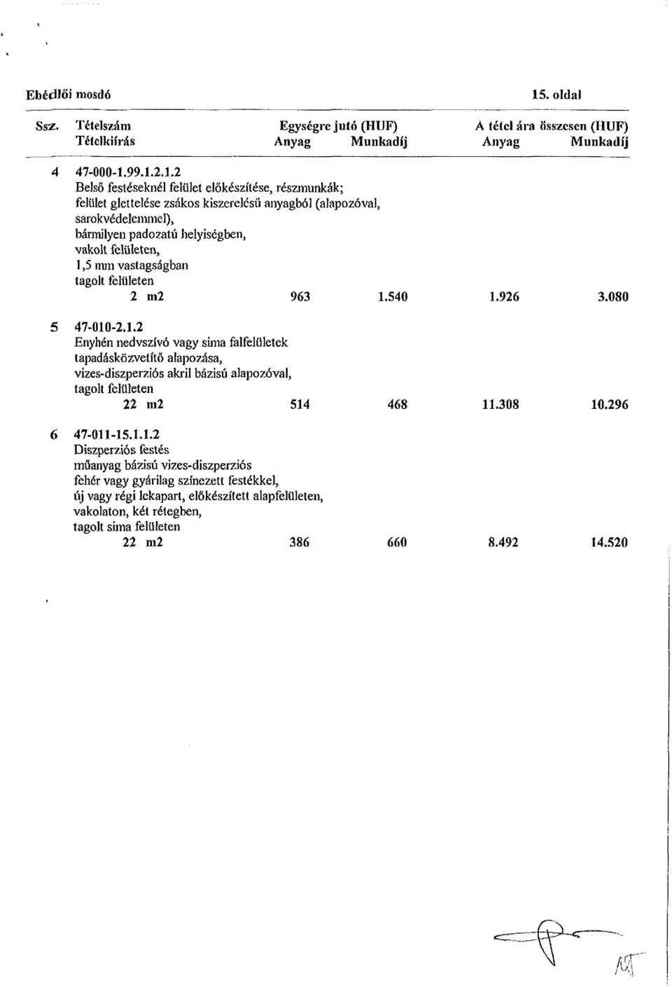 99.1.2.1.2 Belső festéseknél felület előkészítése, részmunkák; felület glettelése zsákos kiszerelésű anyagból (alapozóval, sarokvédelemmel), bármilyen padozatú helyiségben, vakolt felületen,