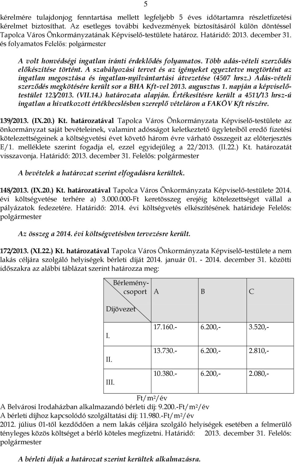 és folyamatos Felelős: A volt honvédségi ingatlan iránti érdeklődés folyamatos. Több adás-vételi szerződés előkészítése történt.