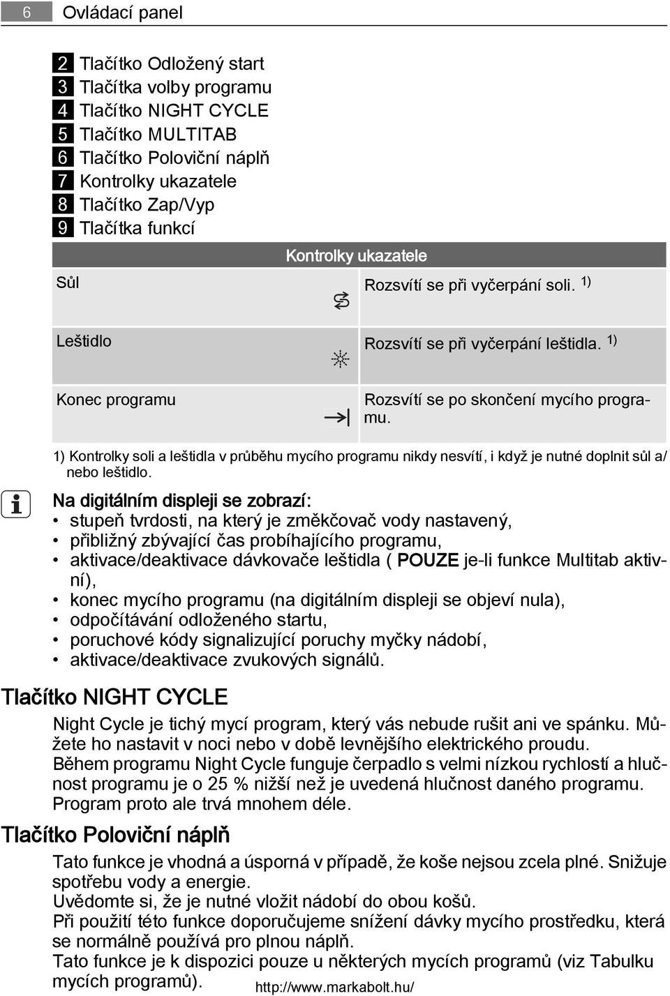 1) Kontrolky soli a leštidla v průběhu mycího programu nikdy nesvítí, i když je nutné doplnit sůl a/ nebo leštidlo.