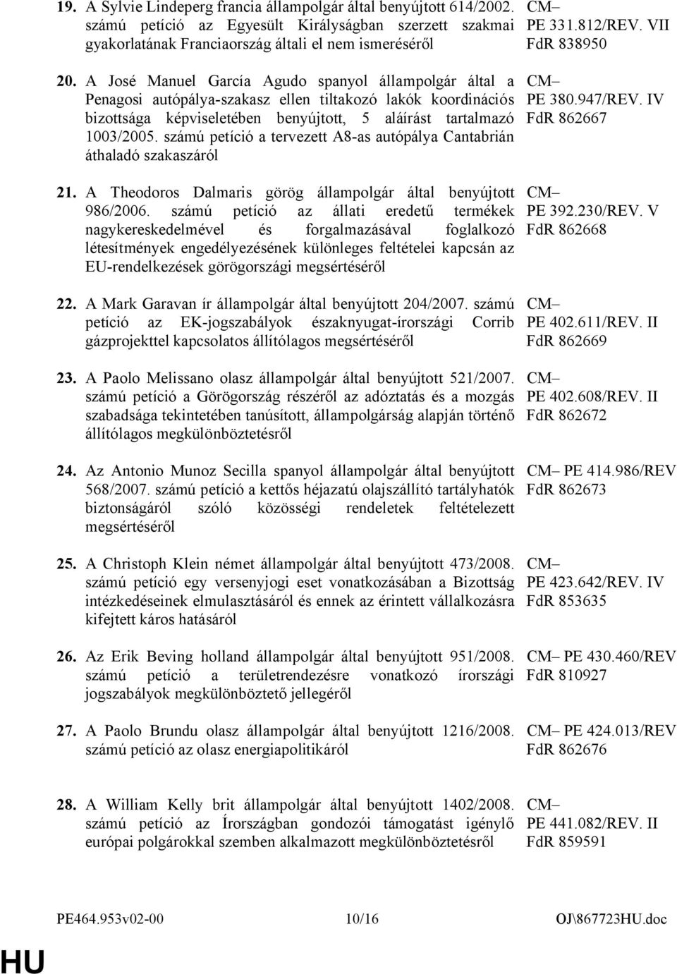 számú petíció a tervezett A8-as autópálya Cantabrián áthaladó szakaszáról 21. A Theodoros Dalmaris görög állampolgár által benyújtott 986/2006.