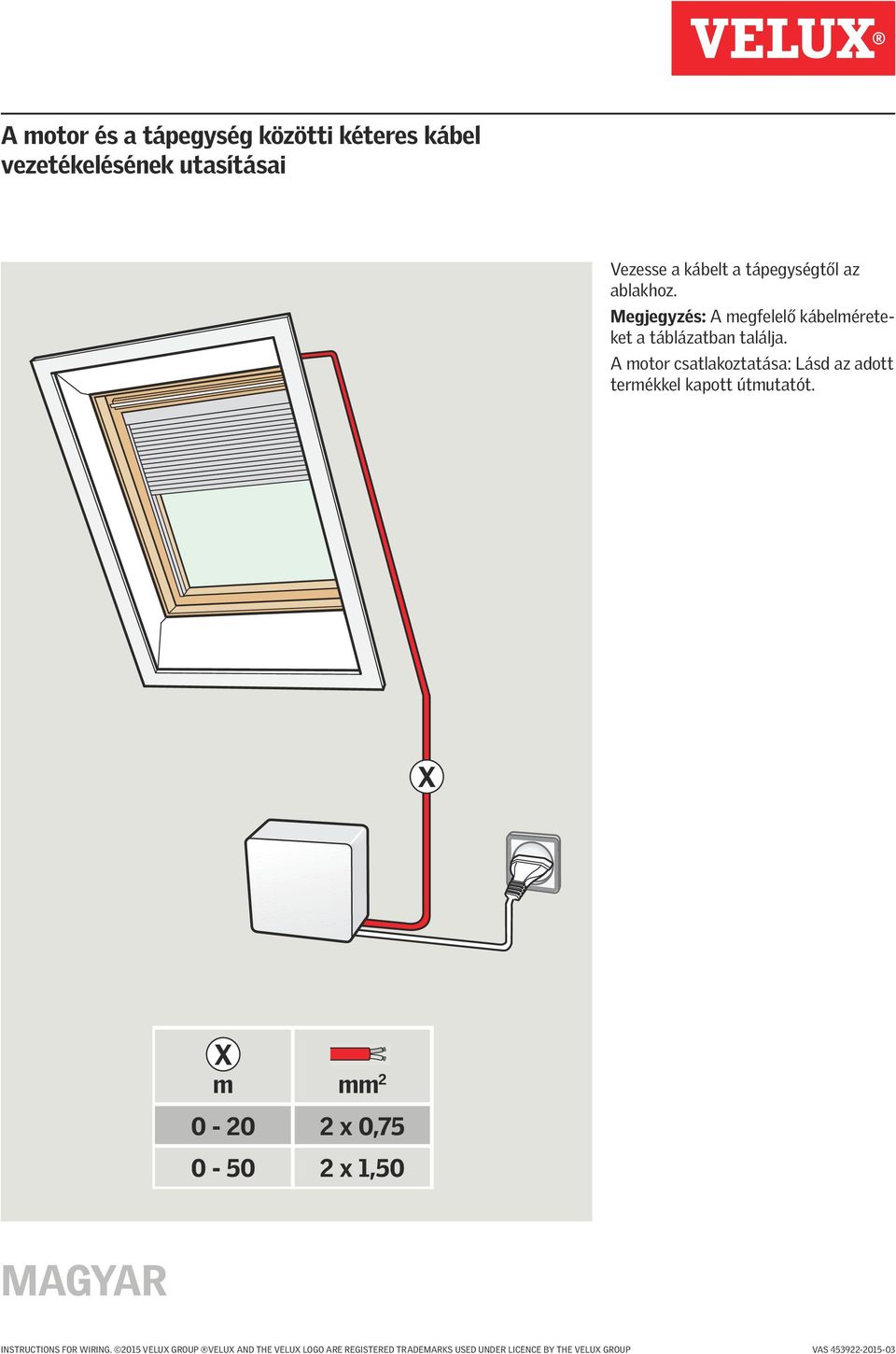 X X m 0-20 m mm 2 0-50 mm² 2 x 0.75 2 x 1.50 0-20 2 x 0,75 0-50 2 x 1,50 MAGYAR INSTRUCTIONS FOR WIRING.
