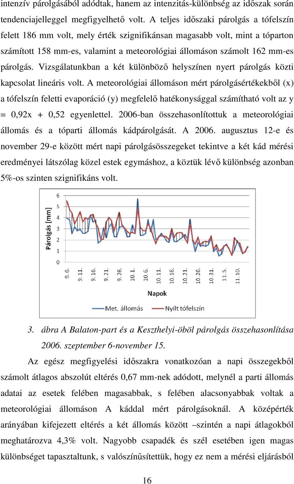 Vizsgálatunkban a két különbözı helyszínen nyert párolgás közti kapcsolat lineáris volt.