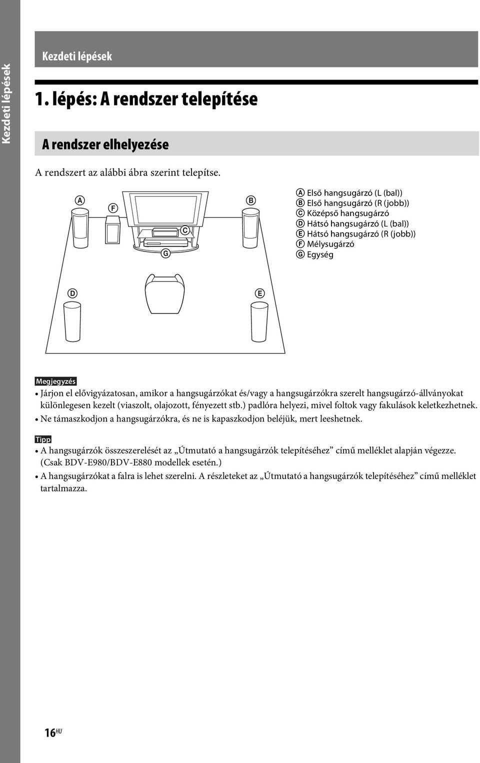 elővigyázatosan, amikor a hangsugárzókat és/vagy a hangsugárzókra szerelt hangsugárzó-állványokat különlegesen kezelt (viaszolt, olajozott, fényezett stb.