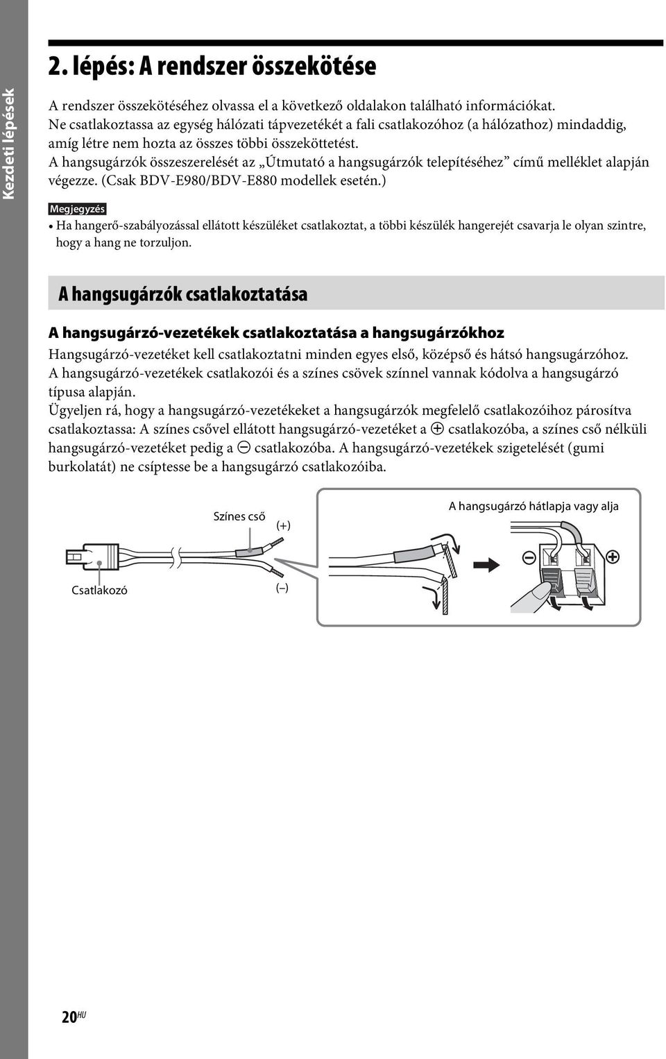 A hangsugárzók összeszerelését az Útmutató a hangsugárzók telepítéséhez című melléklet alapján végezze. (Csak BDV-E980/BDV-E880 modellek esetén.