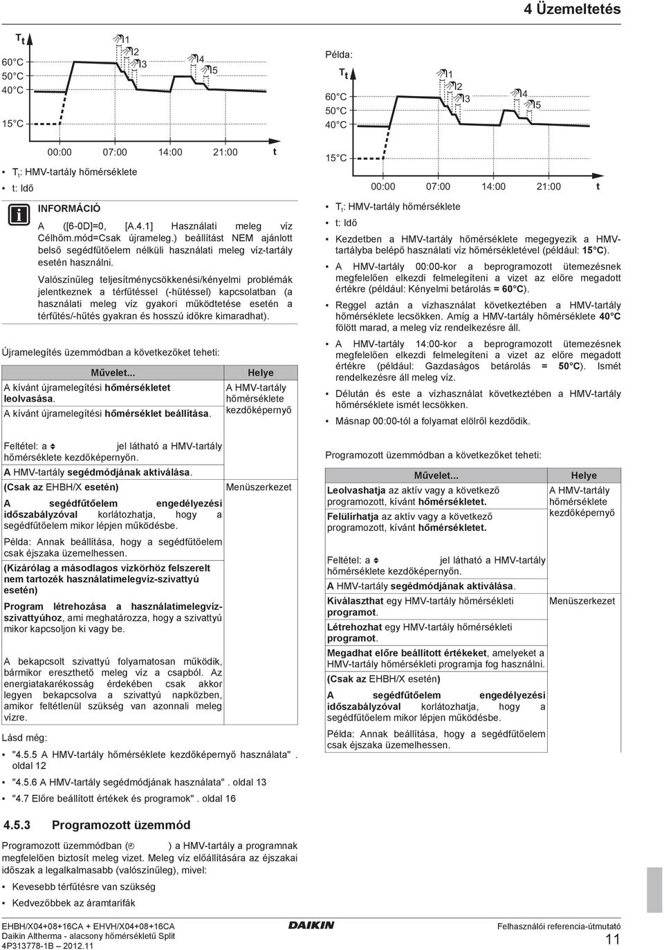 Valószínűleg teljesítménycsökkenési/kényelmi problémák jelentkeznek a térfűtéssel (-hűtéssel) kapcsolatban (a használati meleg víz gyakori működtetése esetén a térfűtés/-hűtés gyakran és hosszú