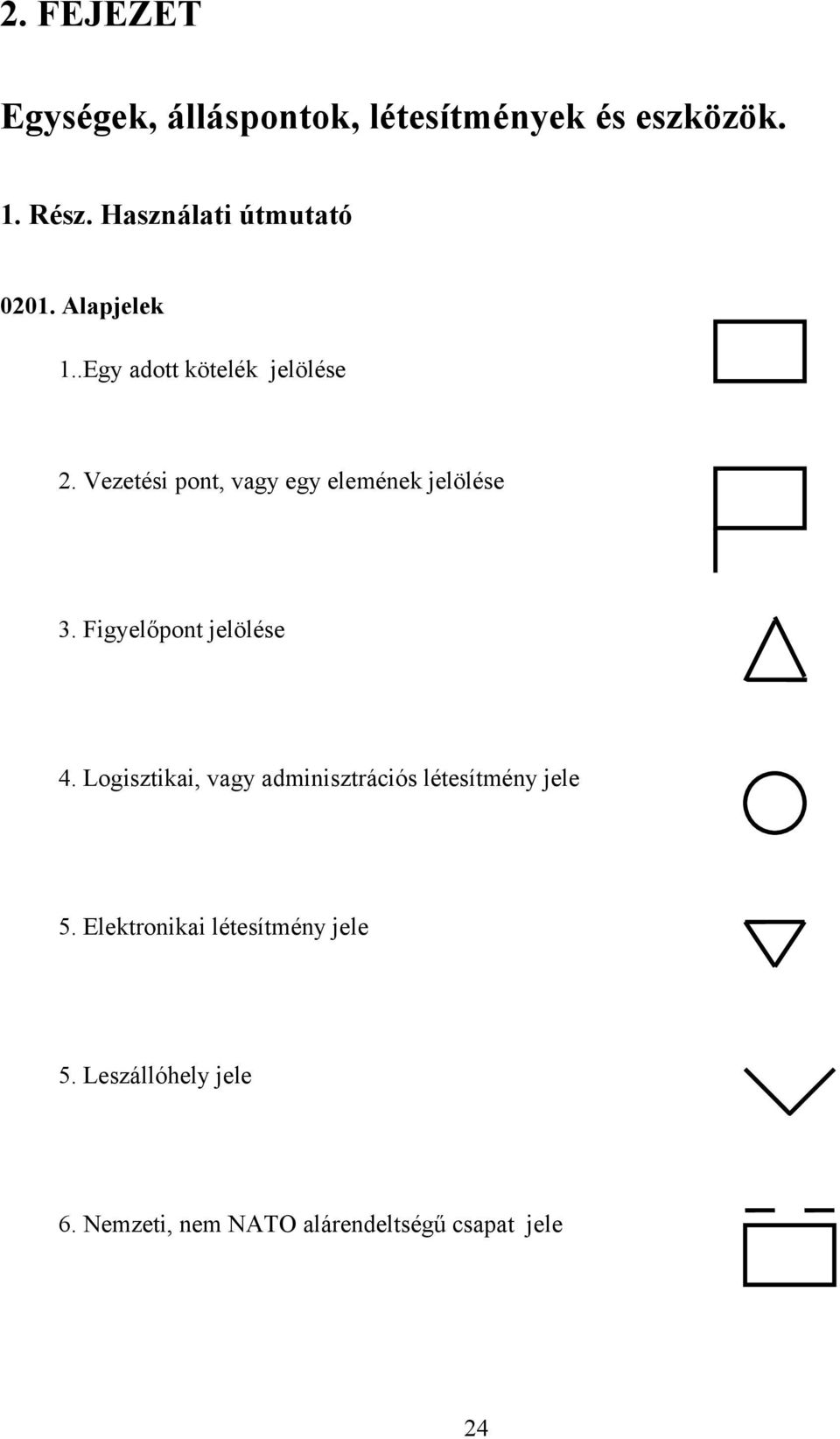 Vezetési pont, vagy egy elemének jelölése 3. Figyelőpont jelölése 4.