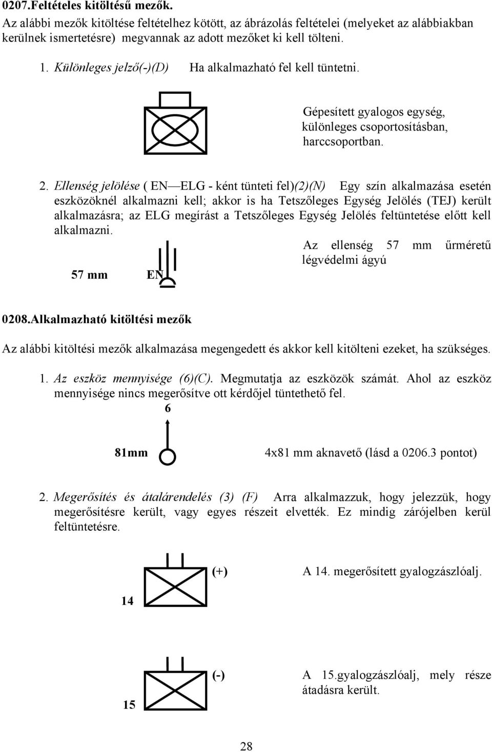 Ellenség jelölése ( EN ELG - ként tünteti fel)(2)(n) Egy szín alkalmazása esetén eszközöknél alkalmazni kell; akkor is ha Tetszőleges Egység Jelölés (TEJ) került alkalmazásra; az ELG megírást a