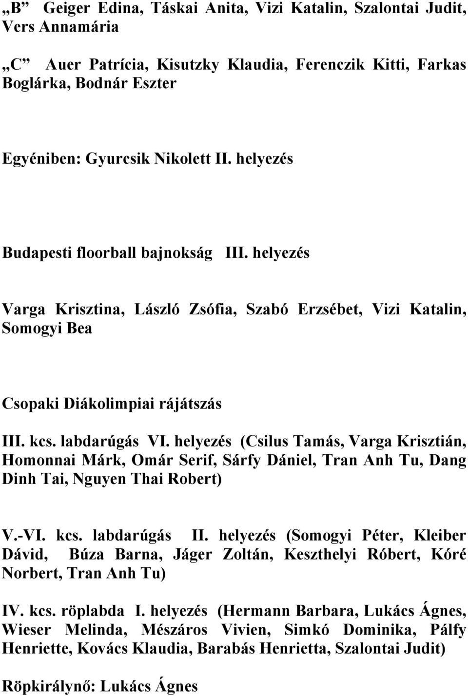 labdarúgás Vezés (Csilus Tamás, Varga Krisztián, Homonnai Márk, Omár Serif, Sárfy Dániel, Tran Anh Tu, Dang Dinh Tai, Nguyen Thai Robert) V.-VI. kcs.