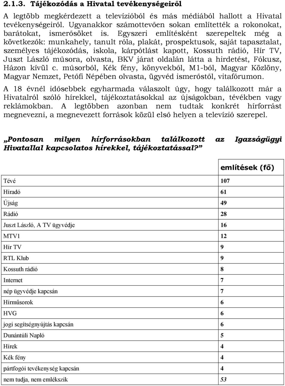 Egyszeri említésként szerepeltek még a következők: munkahely, tanult róla, plakát, prospektusok, saját tapasztalat, személyes tájékozódás, iskola, kárpótlást kapott, Kossuth rádió, Hír TV, Juszt